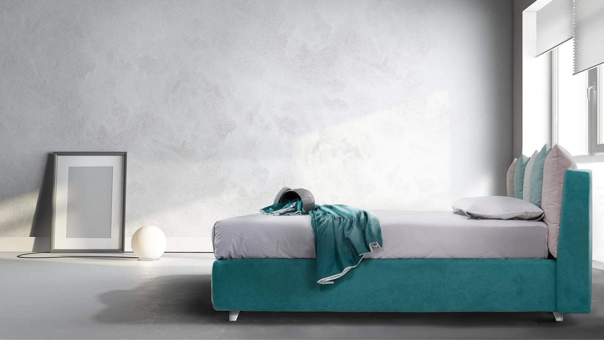 Pat tapițat compact THE BED, potrivit pentru spații mici